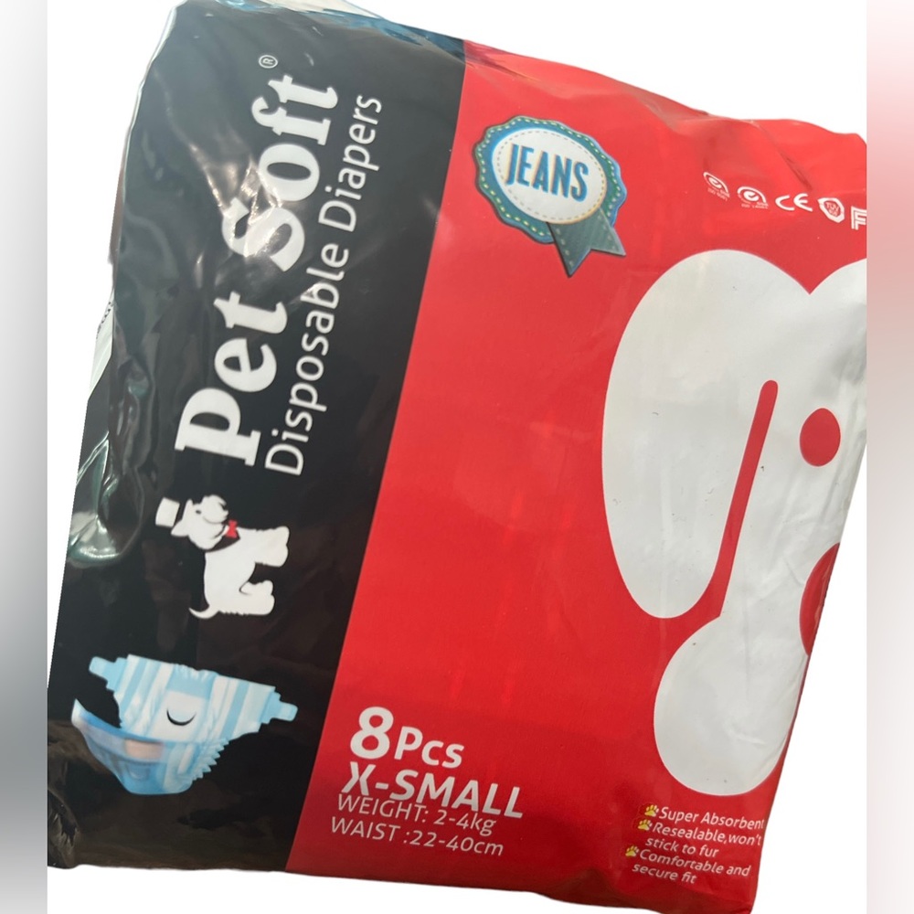 Pet Soft Doggie Disposable Diapers Female Puppy Cats 8pcs XS Jeans Pattern 2pk